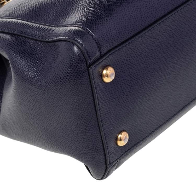 Pre Owned Salvatore Ferragamo Blue Leather Melike Vara Bow Chain Tote