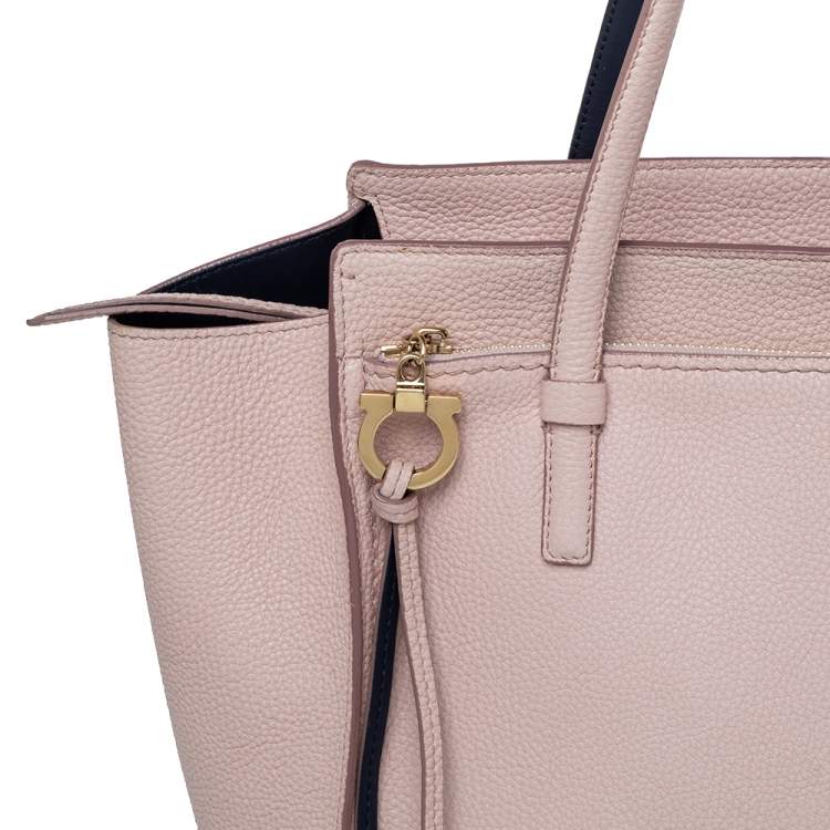 Pre Owned Salvatore Ferragamo Pink Pebbled Leather Medium Amy Tote Bag