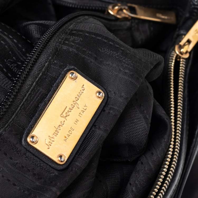 Pre Owned Salvatore Ferragamo Dark Grey Leather Flap Shoulder Bag