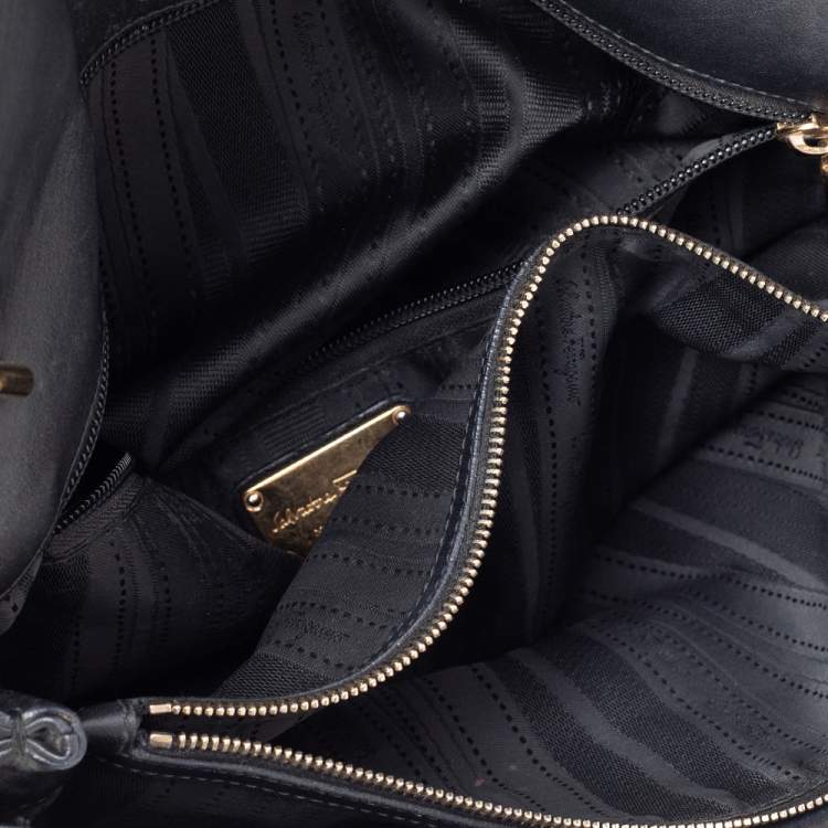 Pre Owned Salvatore Ferragamo Dark Grey Leather Flap Shoulder Bag
