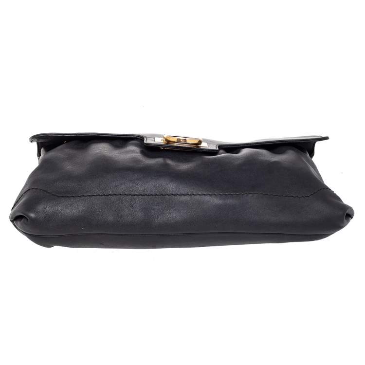 Pre Owned Salvatore Ferragamo Dark Grey Leather Flap Shoulder Bag