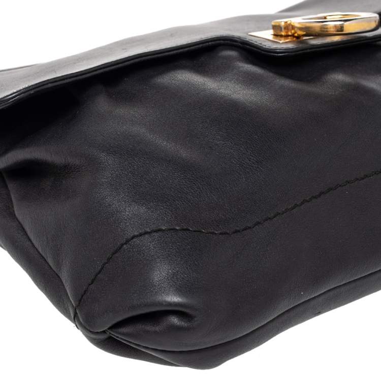 Pre Owned Salvatore Ferragamo Dark Grey Leather Flap Shoulder Bag