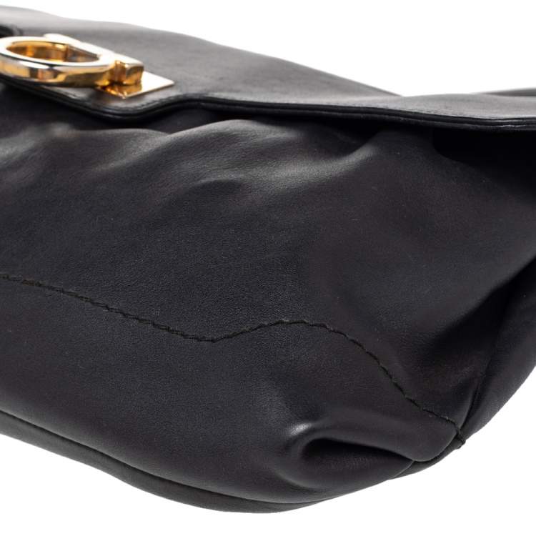 Pre Owned Salvatore Ferragamo Dark Grey Leather Flap Shoulder Bag