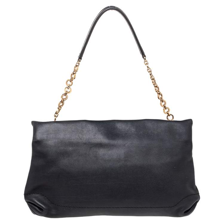 Pre Owned Salvatore Ferragamo Dark Grey Leather Flap Shoulder Bag