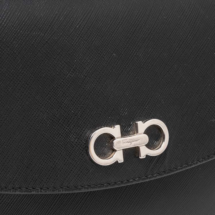 Pre Owned Salvatore Ferragamo Black Leather Gancini Crossbody Bag