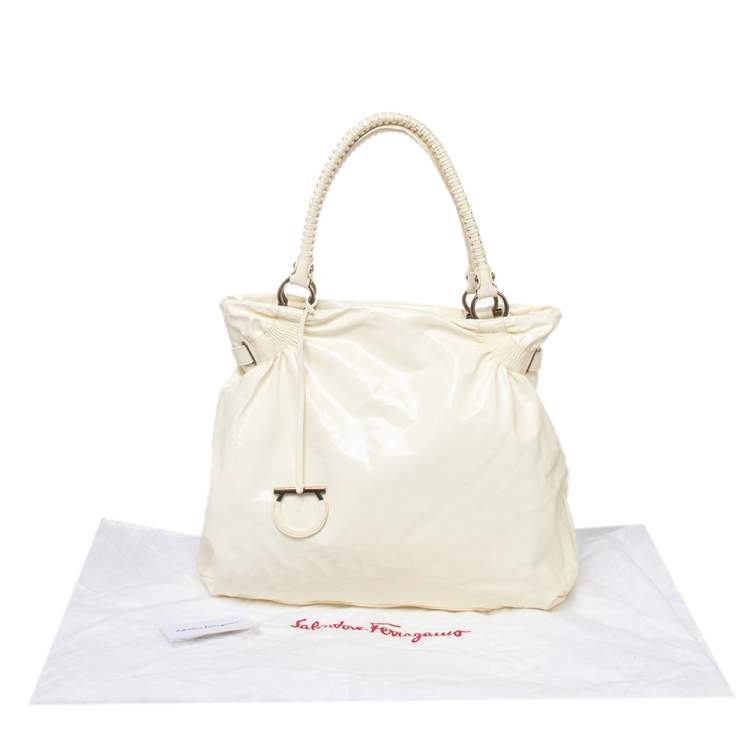 Pre Owned Salvatore Ferragamo Cream Patent Leather Tote