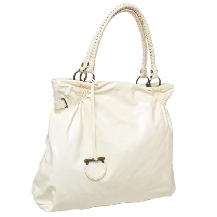 Pre Owned Salvatore Ferragamo Cream Patent Leather Tote