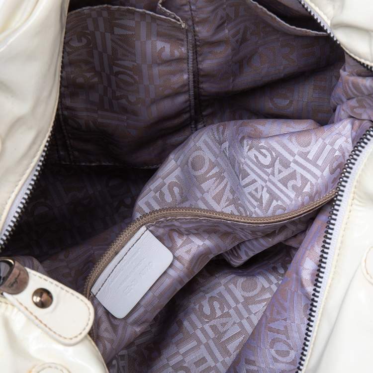 Pre Owned Salvatore Ferragamo Cream Patent Leather Tote