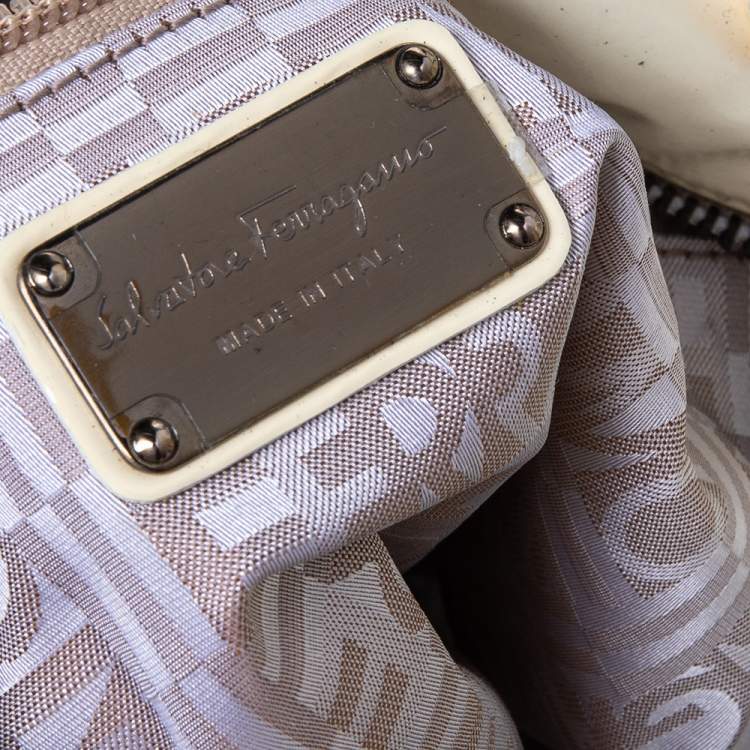 Pre Owned Salvatore Ferragamo Cream Patent Leather Tote