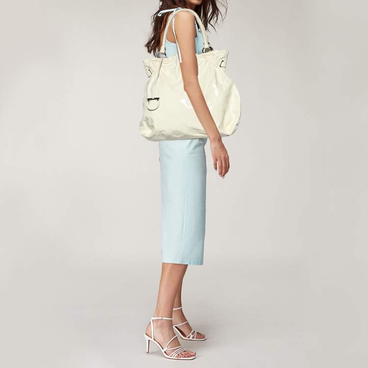 Pre Owned Salvatore Ferragamo Cream Patent Leather Tote