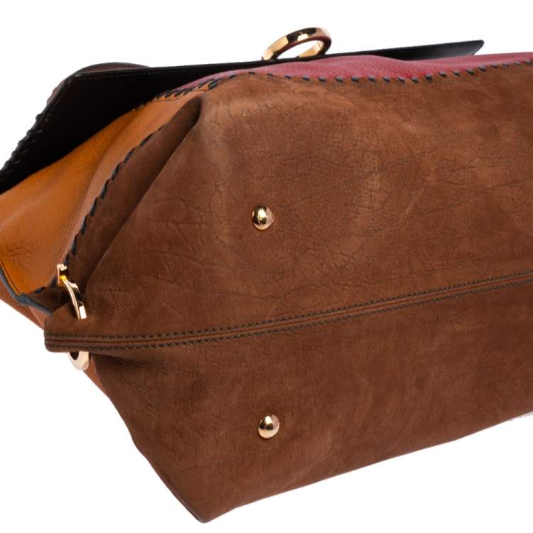 Pre Owned Salvatore Ferragamo Multicolor Nubuck And Leather Whipstitch Detail Large Sofia Satchel 
