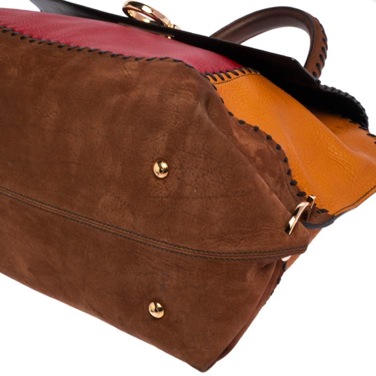 Pre Owned Salvatore Ferragamo Multicolor Nubuck And Leather Whipstitch Detail Large Sofia Satchel 