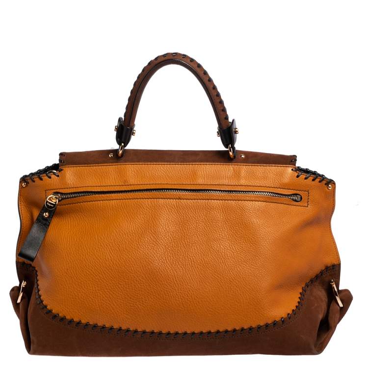 Pre Owned Salvatore Ferragamo Multicolor Nubuck And Leather Whipstitch Detail Large Sofia Satchel 