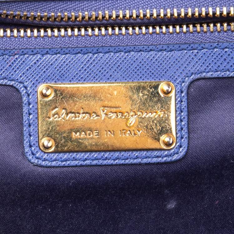 Pre Owned Salvatore Ferragamo Electric Blue Leather Ginny Shoulder Bag