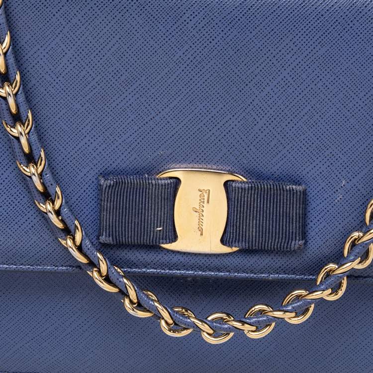 Pre Owned Salvatore Ferragamo Electric Blue Leather Ginny Shoulder Bag