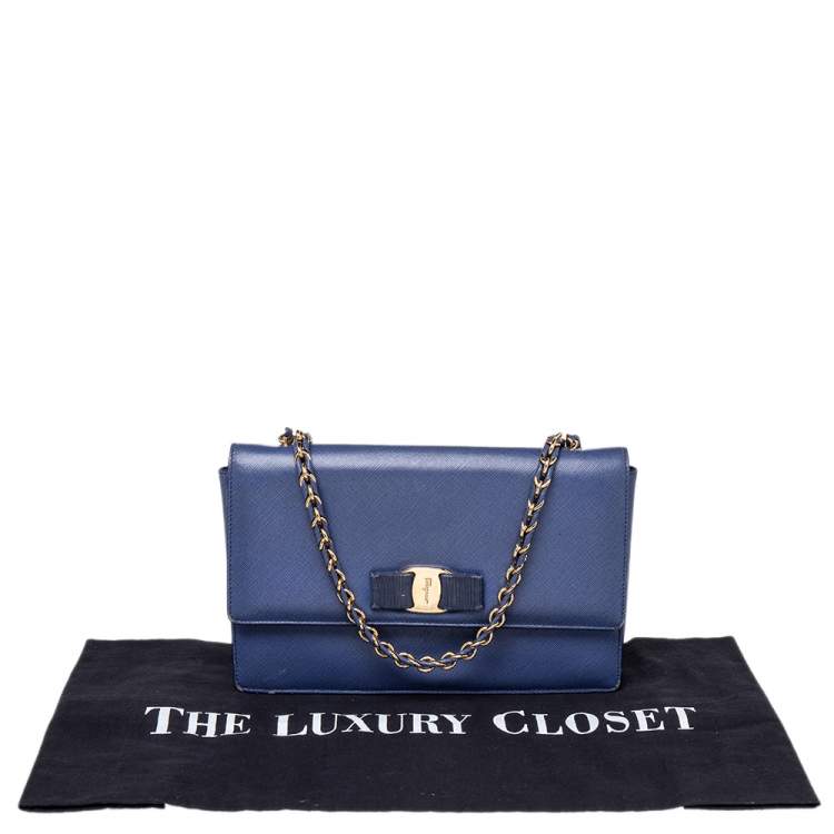 Pre Owned Salvatore Ferragamo Electric Blue Leather Ginny Shoulder Bag