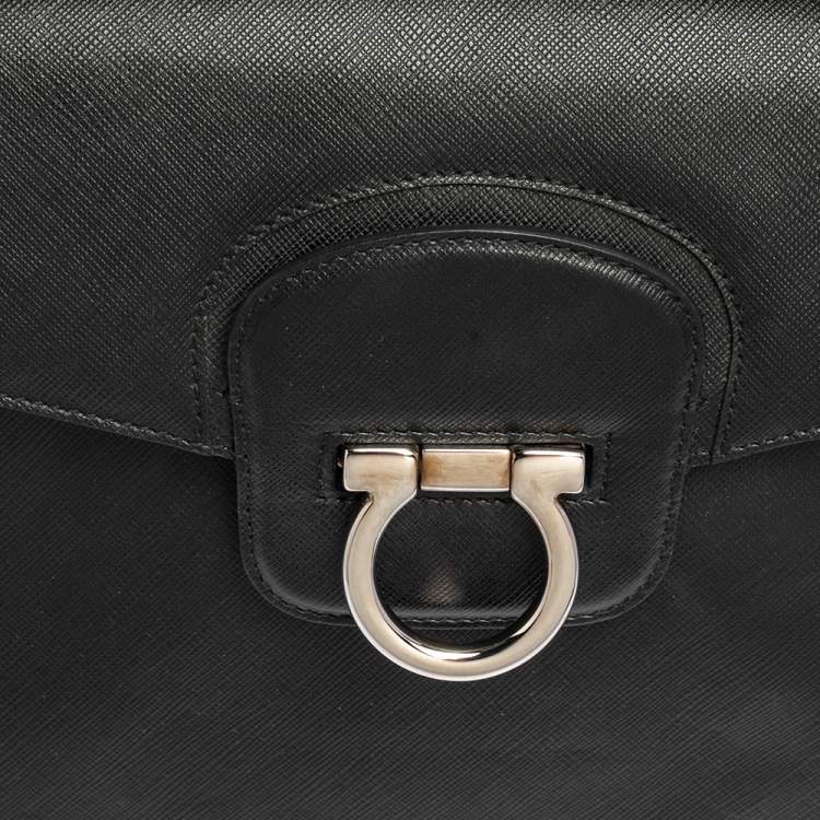 Pre Owned Salvatore Ferragamo Black Leather Katia Top Handle Bag