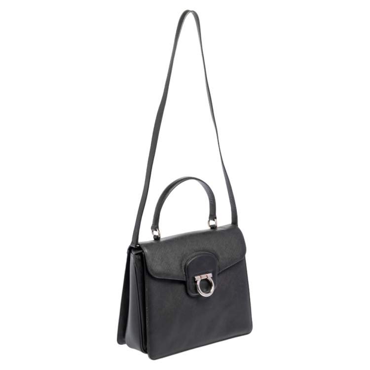 Pre Owned Salvatore Ferragamo Black Leather Katia Top Handle Bag