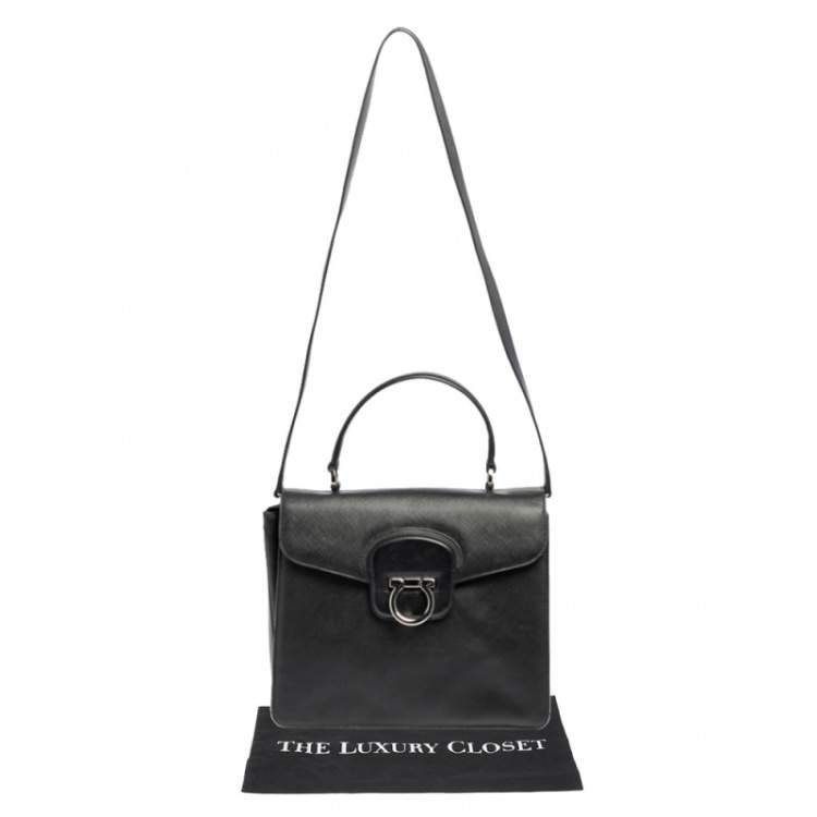Pre Owned Salvatore Ferragamo Black Leather Katia Top Handle Bag