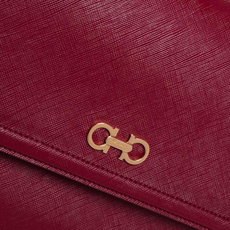 Pre Owned Salvatore Ferragamo Dark Red Leather Seila Top Handle Bag 