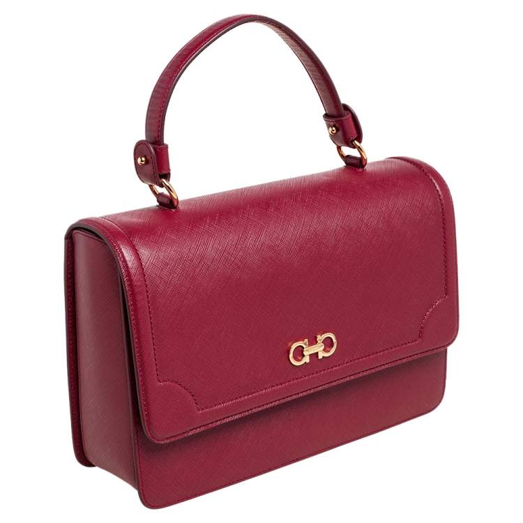 Pre Owned Salvatore Ferragamo Dark Red Leather Seila Top Handle Bag 