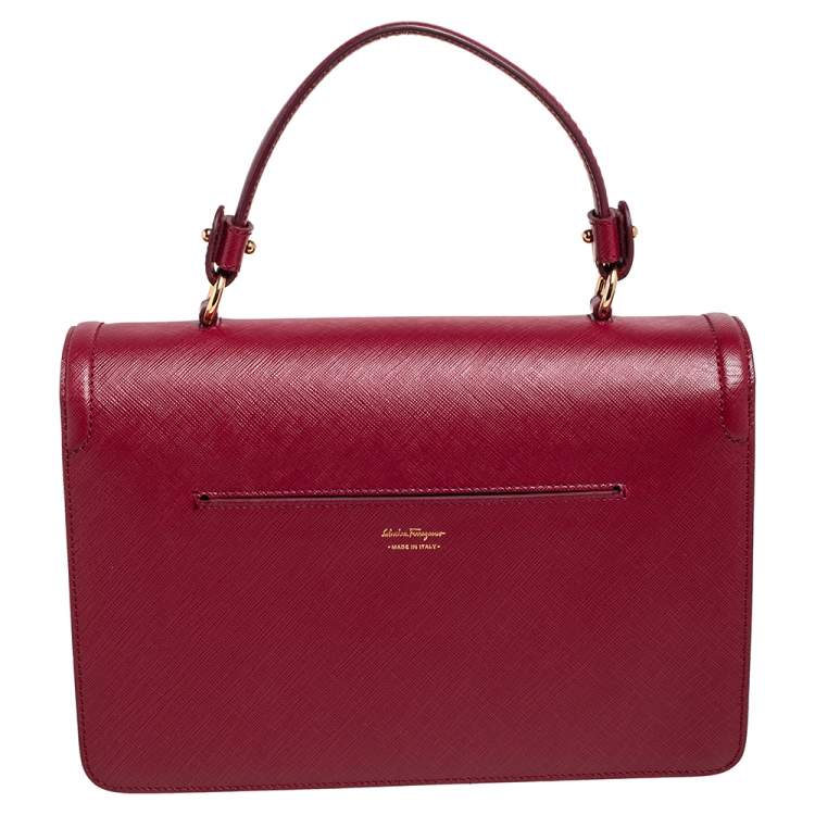 Pre Owned Salvatore Ferragamo Dark Red Leather Seila Top Handle Bag 