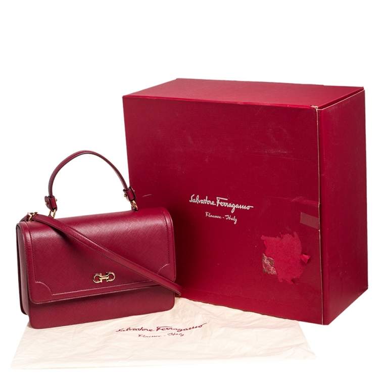 Pre Owned Salvatore Ferragamo Dark Red Leather Seila Top Handle Bag 