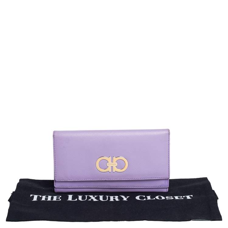 Pre Owned Salvatore Ferragamo Lilac Leather Gancini Continental Wallet