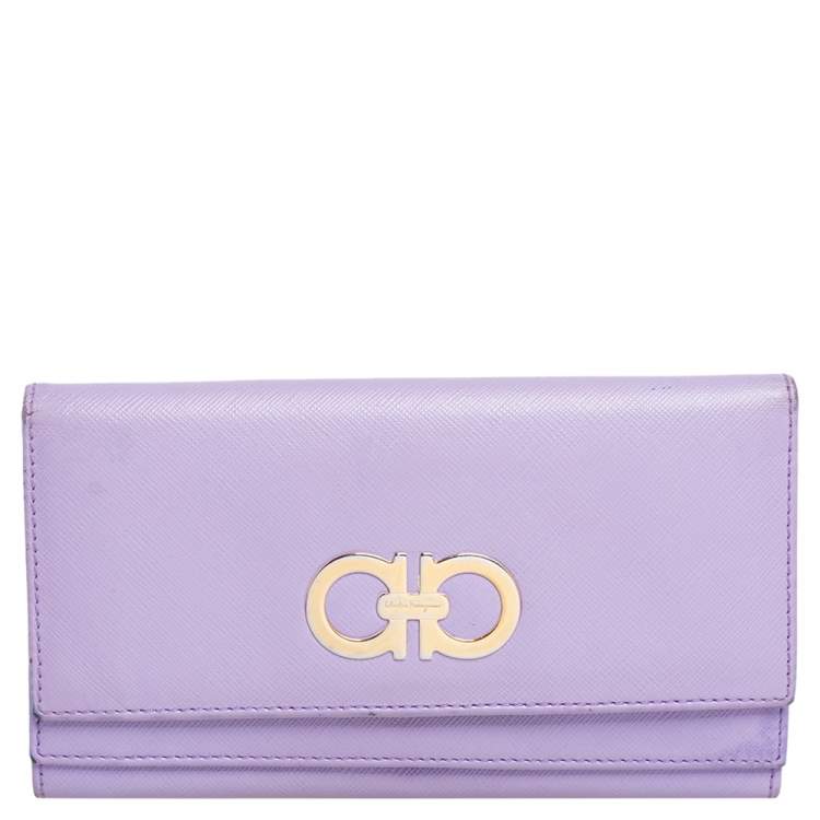 Pre Owned Salvatore Ferragamo Lilac Leather Gancini Continental Wallet