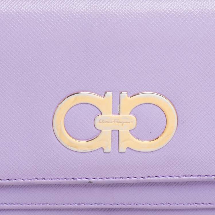 Pre Owned Salvatore Ferragamo Lilac Leather Gancini Continental Wallet