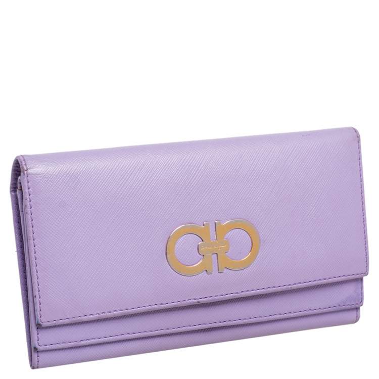 Pre Owned Salvatore Ferragamo Lilac Leather Gancini Continental Wallet