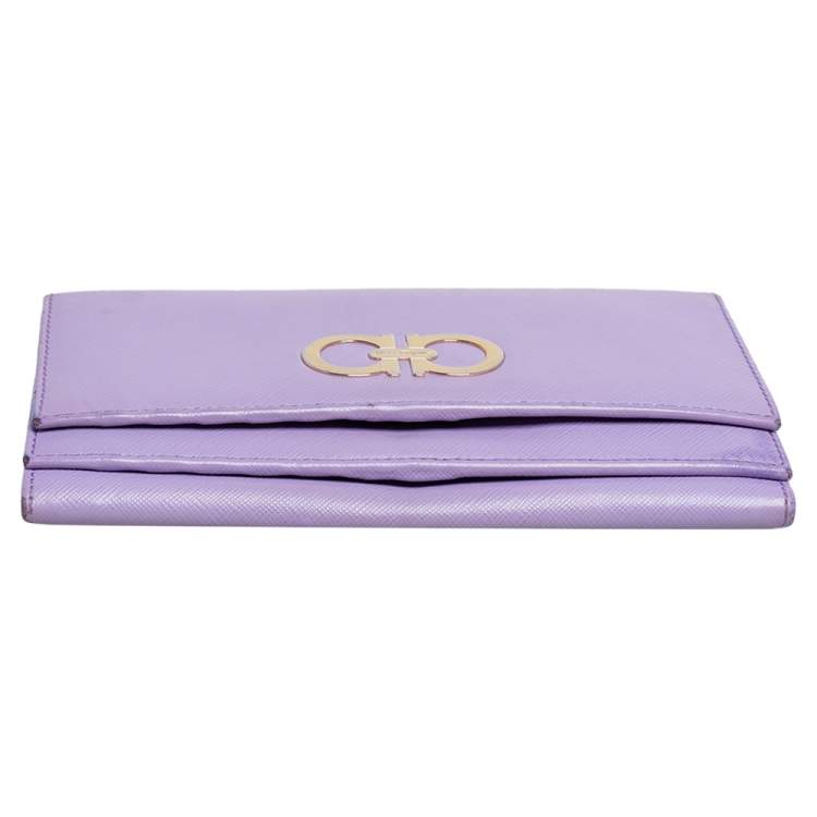 Pre Owned Salvatore Ferragamo Lilac Leather Gancini Continental Wallet