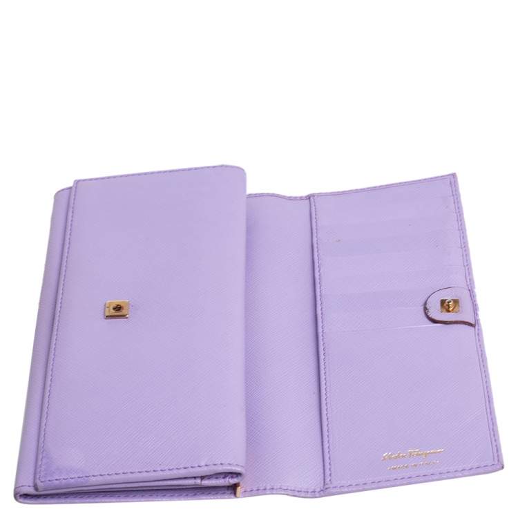 Pre Owned Salvatore Ferragamo Lilac Leather Gancini Continental Wallet