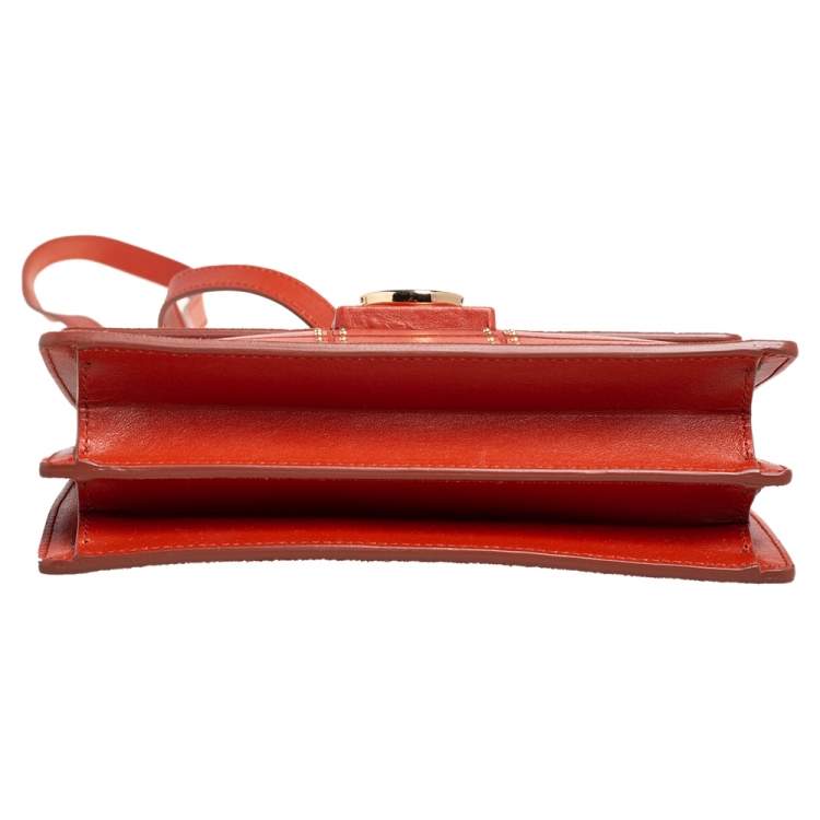 Pre Owned Salvatore Ferragamo Orange Leather and Suede Studded Aileen Shoulder Bag