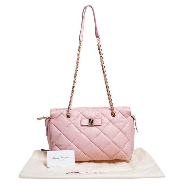 مملوكة مسبقًا Salvatore Ferragamo Pink Quilted Leather Bow Zip Genette Shoulder Bag