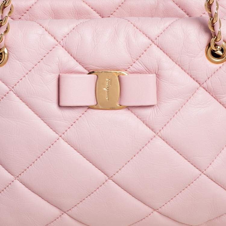 مملوكة مسبقًا Salvatore Ferragamo Pink Quilted Leather Bow Zip Genette Shoulder Bag