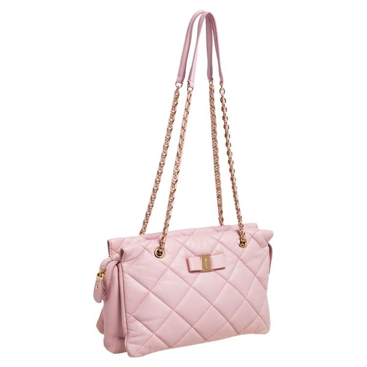 مملوكة مسبقًا Salvatore Ferragamo Pink Quilted Leather Bow Zip Genette Shoulder Bag