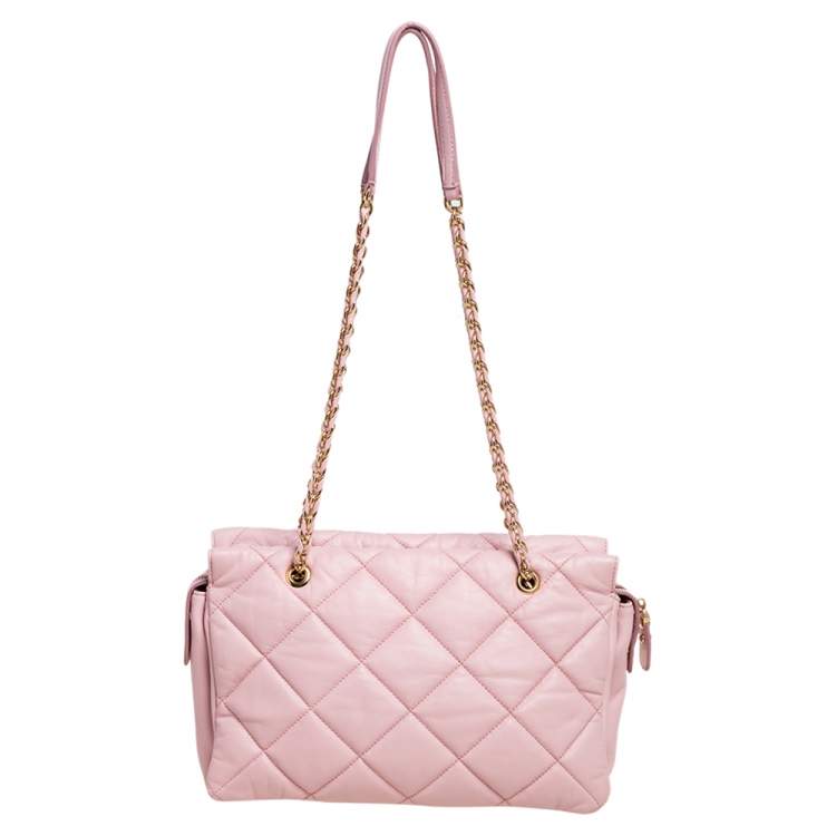 مملوكة مسبقًا Salvatore Ferragamo Pink Quilted Leather Bow Zip Genette Shoulder Bag