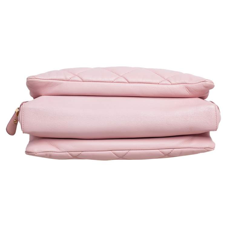 مملوكة مسبقًا Salvatore Ferragamo Pink Quilted Leather Bow Zip Genette Shoulder Bag