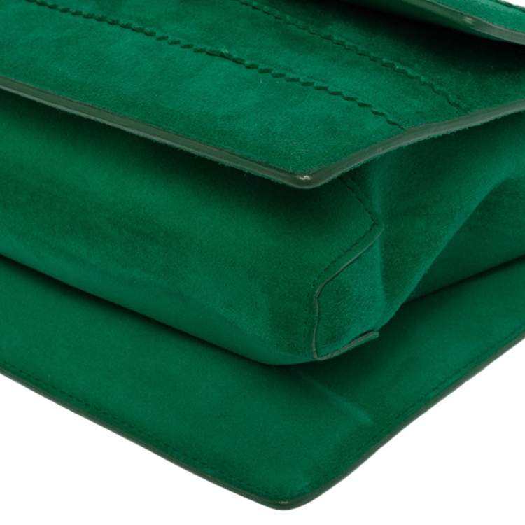 Pre Owned Salvatore Ferragamo Green Vara Zig Zag Suede Medium Ginny Flap Bag