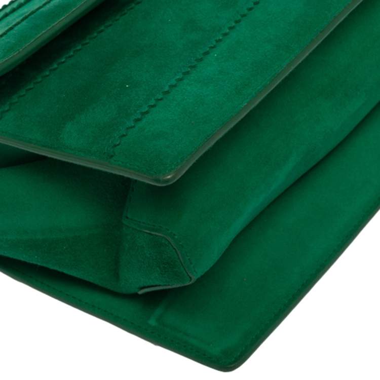 Pre Owned Salvatore Ferragamo Green Vara Zig Zag Suede Medium Ginny Flap Bag