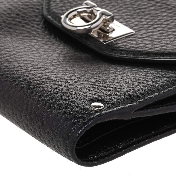 Pre Owned Salvatore Ferragamo Black Leather Classic Mediterraneo Compact Wallet