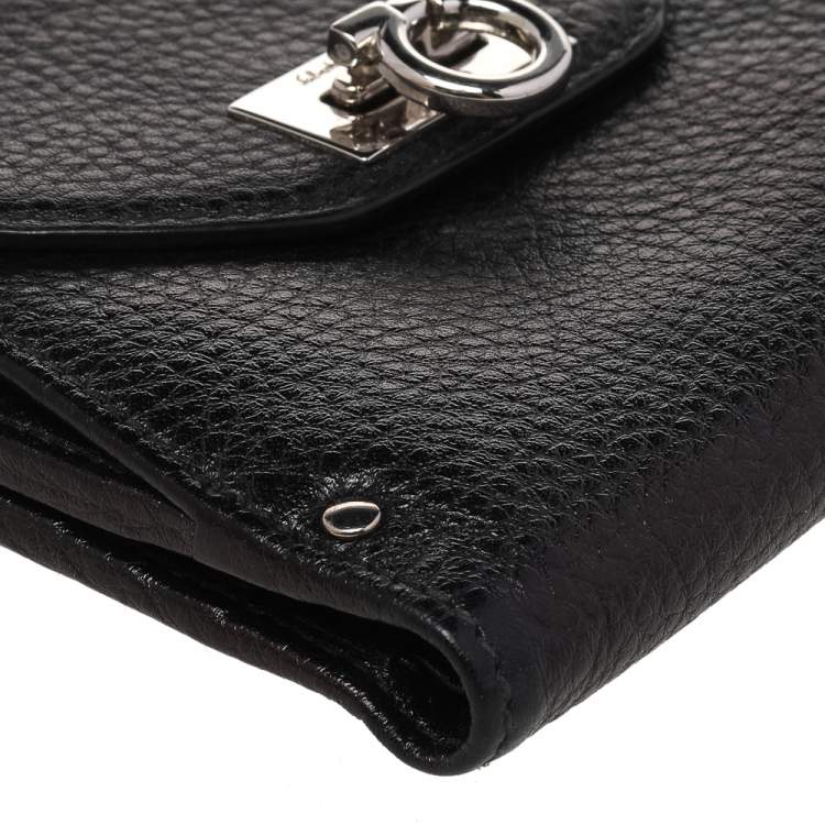 Pre Owned Salvatore Ferragamo Black Leather Classic Mediterraneo Compact Wallet