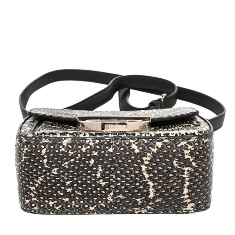 Pre Owned Salvatore Ferragamo Black Python Leather Flap Shoulder Bag