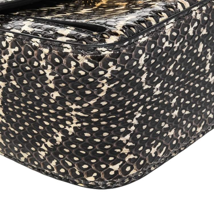 Pre Owned Salvatore Ferragamo Black Python Leather Flap Shoulder Bag
