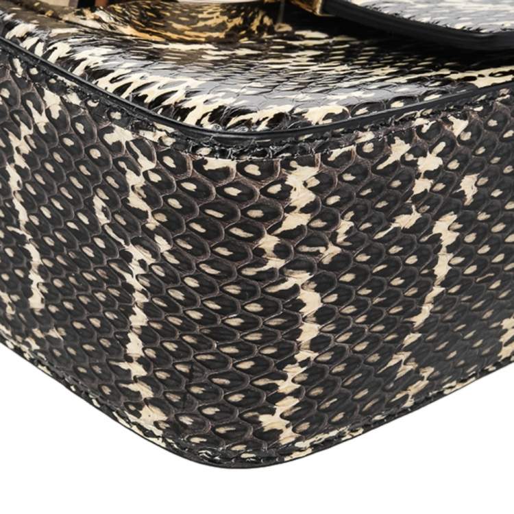 Pre Owned Salvatore Ferragamo Black Python Leather Flap Shoulder Bag