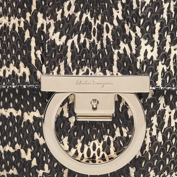 Pre Owned Salvatore Ferragamo Black Python Leather Flap Shoulder Bag