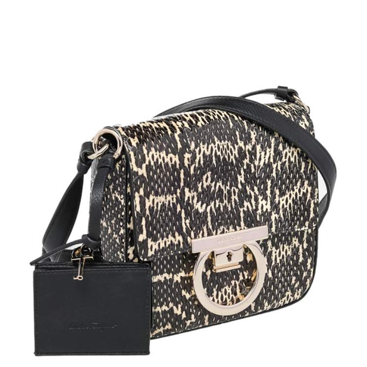 Pre Owned Salvatore Ferragamo Black Python Leather Flap Shoulder Bag