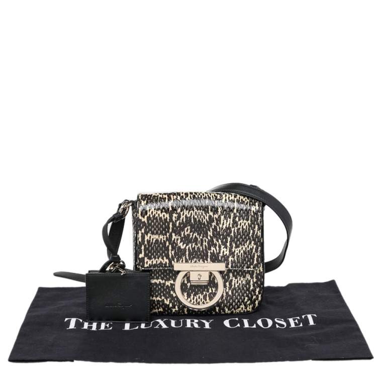 Pre Owned Salvatore Ferragamo Black Python Leather Flap Shoulder Bag