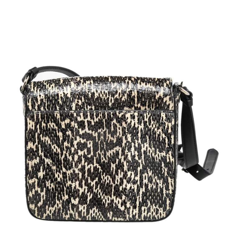 Pre Owned Salvatore Ferragamo Black Python Leather Flap Shoulder Bag